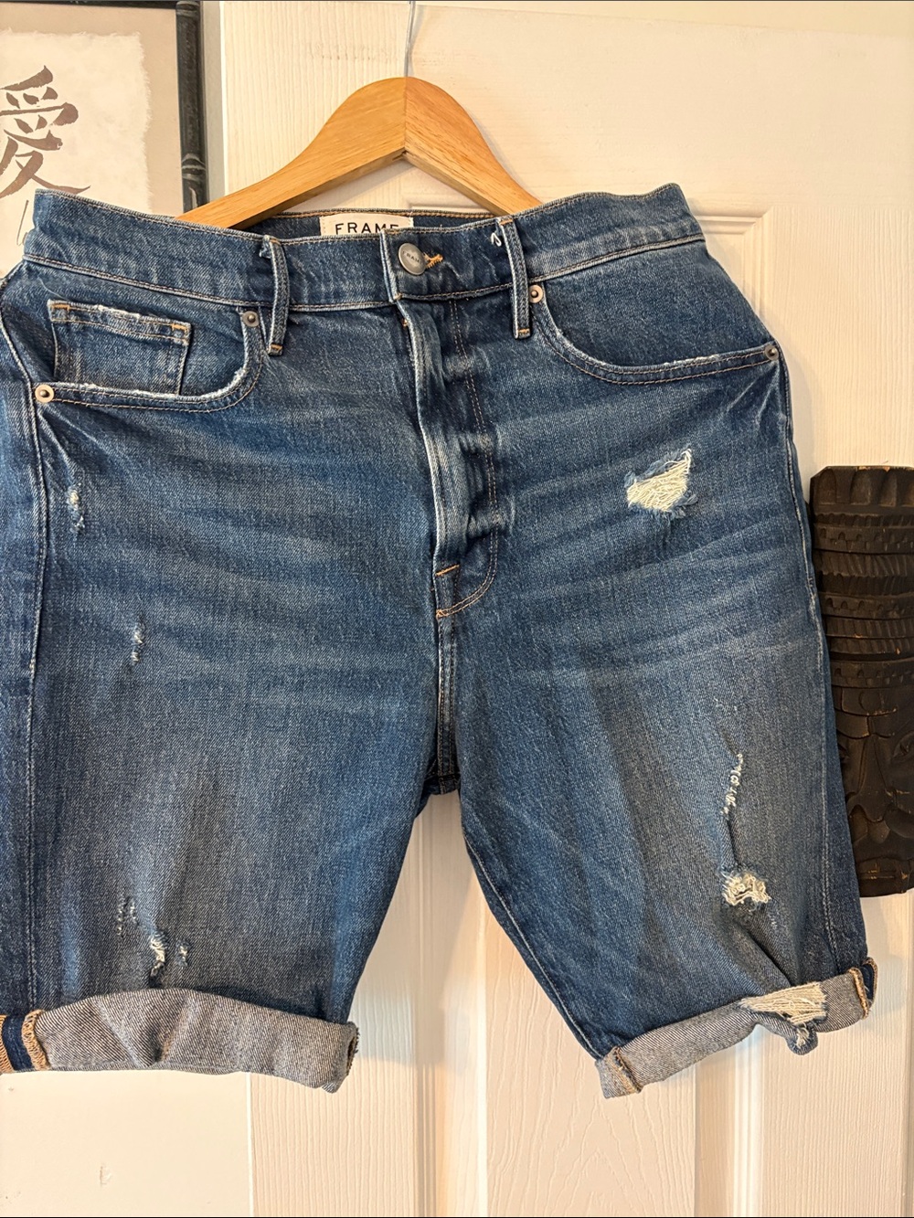 Frame Denim Men's Washed Blue Distressed Jean Shorts